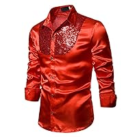 Men Stage Dance Nightclub Prom Costume Luxury Sequin Shirts Long Sleeve Silk Satin Shiny Disco Party Shirt