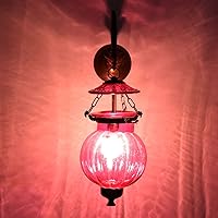 Indian Shelf 1 Piece Vocalforlocal Handmade Vintage Antique Pink Glass Melon Shaped Hanging Wall Lamp