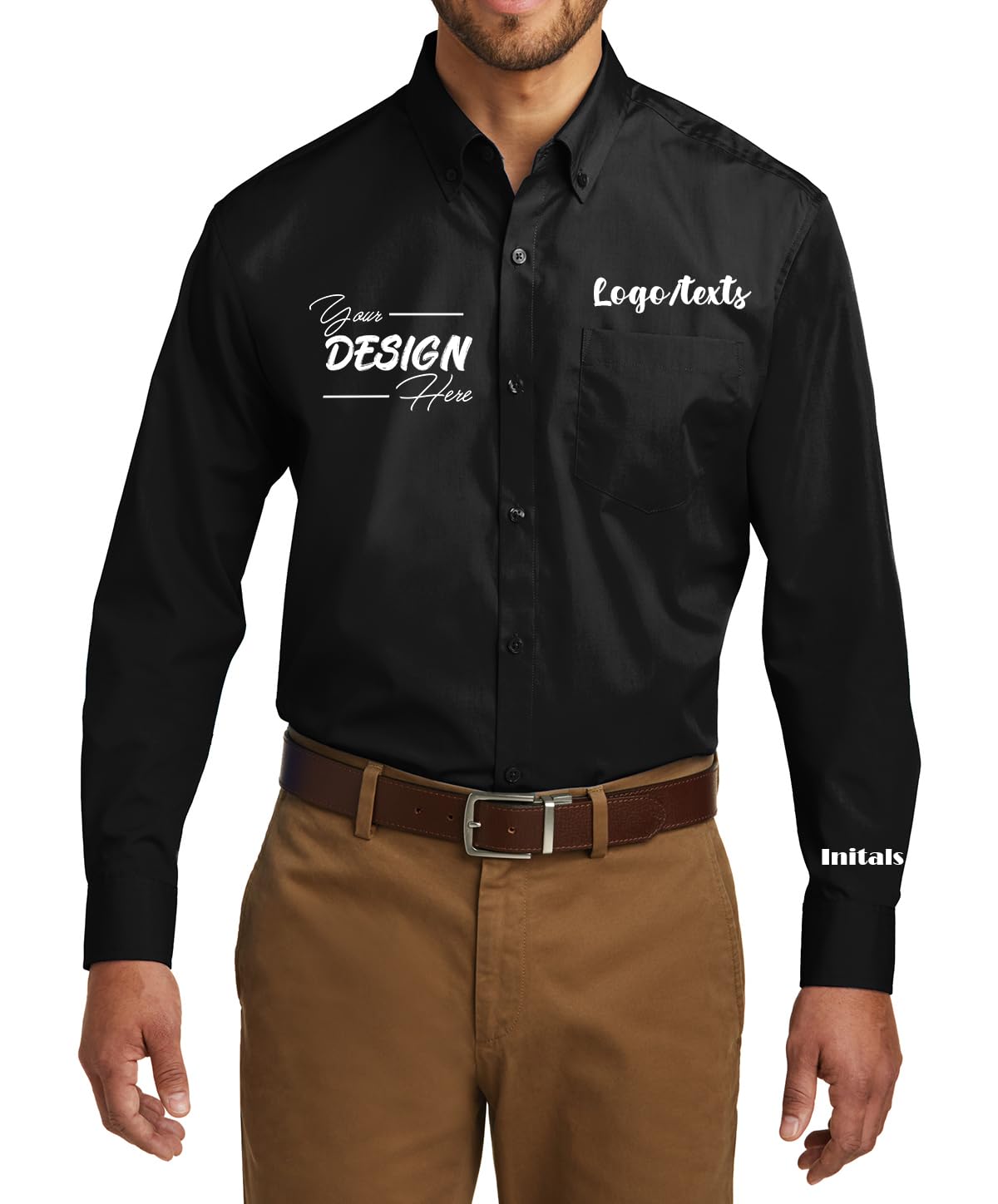 INK STITCH Men W100 Custom Personalized Embroidery Add Logo Texts Easy Care Long Sleeve Dress Buttondown Shirts