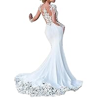 Mermaid/Trumpet Vintage Wedding Dress Scoop Neck Long Sleeve Court Train Lace Bridal Gowns with Appliques 2024