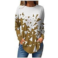 Women's Color Block Shirts Crew Neck Long Sleeve Tunic Tops Casual Workout Sweatshirts Fall Daily Wear Clothes