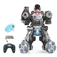 GoolRC Robot Toy, 2.4G Remote Control Robot 4 Wheel Drive Water Bomb Spray Robot Toy with Lights Music 2 Remote Control for Kids Boys S