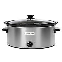Magnifique 6 Quart Slow Cooker Oval Manual Pot Food Warmer with 3 Cooking Settings, Stainless Steel