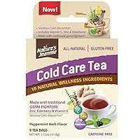 Nature's Jeannie Cold Care Tea - Peppermint Herb Flavor - 9 Tea Bags - Soothes Cold Discomforts with Zinc, Vitamin C, Elderberry, & Traditional Natural Germ Fighters