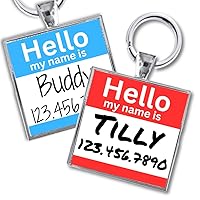 Hello My Name Is Square Pet ID Tag for Dogs and Cats