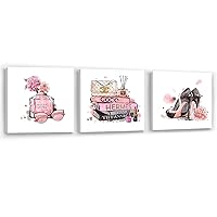 Meetdeceny Pink Wall Art Fashion Woman Wall Decor Pictures Perfume High Heels handbag Artwork for teen girls room decor photos Decoration for Bathroom Bedroom Office 14
