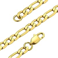 Figaro Chain Necklace for Men, Classic Chunky Miami Chains in 316L Stainless Steel/18K Gold Plated/Black Plated, 3MM/6MM/9MM Width, 14-30 inch Length