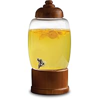 Circleware Wooden Sun Tea Mason Jar Glass Beverage Dispenser with Stand & Lid Glassware Pitcher for Water, Juice, Beer Wine Liquor, Kombucha & Cold Drinks, HUGE 357 ounce Capacity, Wood Style, 92048