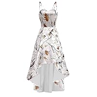 Snowfall Camo Country Wedding Dresses for Bride High Low Reception Prom Dress with Spaghetti Straps