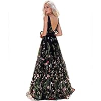 Sexy Sleeveless Deep V Embroidered Ball Gown Dress - Backless, Slim Fit, Long Skirt