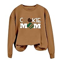 Women's Fashion Round Neck Cookie Mom Letter Printed Top Loose Pleated Simple Sweatshirt Simple Comfy Pullover Hoodies
