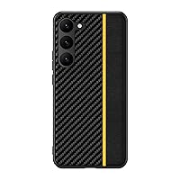 Case for Samsung Galaxy S23/S23 Plus/S23 Ultra, Carbon Fiber Texture Premium PU Leather Soft TPU Bumper Slim Case Shockproof Protective Phone Cover,S23,Yellow