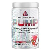 Core Nutritionals Pump Full-Spectrum Non-Stimulant Pre-Workout, with N03T Nitrate, Peak02, Alpha GPC, for Maximum Pump, Strength, and Performance 20 Servings (Strawberry Colada)