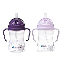 b.box Sippy Cup with Weighted Straw (2-pack). Drink from any Angle, Leak Proof, Spill Proof, Easy Grip. BPA Free, Dishwasher Safe. For Babies 6m+ to Toddlers (grape + boysenberry, 8oz)