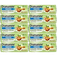 Dramamine Ginger Chews, Nausea Relief Soft Chews Lemon-Honey-Ginger, Gluten & Dairy Free, 6 Count - Pack of 10