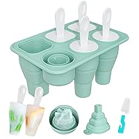 Korlon Popsicles Molds, Collapsible Silicone Baby Popsicle Molds Maker for Kids & Adults, Easy Release Ice Pop Molds with Stick, Funnel & Brush for Making Homemade Popsicles and Ice Cubes