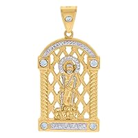 10k Two tone Gold Mens CZ Cubic Zirconia Simulated Diamond St. Lazarus Religious Charm Pendant Necklace Jewelry for Men