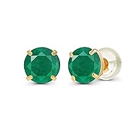 Solid 925 Sterling Silver Gold Plated 4mm Round Genuine Birthstone Gemstone Hypoallergenic Stud Earrings For Women and Girls