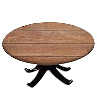 Wood Round Fitted Tablecloth, Wood Panel Style Texture, for Dining Tables, Buffet Parties and Camping, Fit for 24