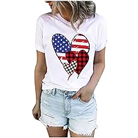 American Flag Heart Shirt for Women Patriotic T-Shirt 4th of July Tops USA Flag Star Stripe Tees Short Sleeve Blouse