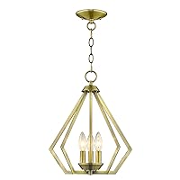 Livex Lighting 40923-01 Transitional Three Light Mini Chandelier/Ceiling Mount from Prism Collection Finish, Antique Brass