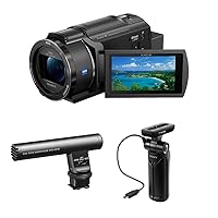 Sony FDR-AX43A UHD 4K Handycam Camcorder Bundle with ECM-GZ1M Zoom Microphone, GPVPT1 Shooting Grip