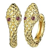 AT Jewellery - 9ct Yellow Gold Filled Small Python-Snake Ruby Red Gemstone 10mm Huggie Hoop Earrings