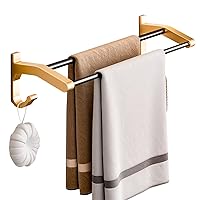 Towel Rail No Drilling Towel Bar with Hook Towel Holder Self Adhesive Double Bar Wall Mounted Space Aluminum for Bathroom Kitchen,Gold,50cm