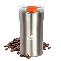 SANTECO Travel Coffee Mug 12 oz, Insulated Coffee Cups with Flip Lid, Stainless Steel Coffee Mugs Spill Proof, Double Wall Vacuum Tumblers, Reusable To Go Mug for Hot/Ice Coffee Tea - Silver