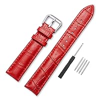 Alligator Style Genuine Leather Watch Bands Genuine Calf Leather Replacement Watch Strap with Stainless Metal Buckle Clasp 12mm 14mm 16mm 18mm 20mm 22mm 24mm for Men and Women