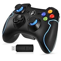 EasySMX PC Dualshock Gaming Controller, Wireless 2.4G Gamepads with Vibration Fire Button (black red and black blue)