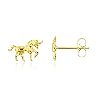 Solid 925 Sterling Silver Polished Unicorn Horse Stud Earrings for Women and Girls | 7mm Gold Plated Hypoallergenic Studs
