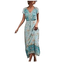 shitou Women's Summer Sleeveless Loose Maxi Dress Casual Long Dress with Pockets Wedding Dress Cocktail Halter Lace
