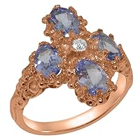 18k Rose Gold Cubic Zirconia & Tanzanite Womens Cluster Ring - Sizes 4 to 12 Available