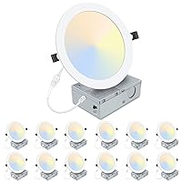 12 Pack 8 Inch LED Recessed Lighting with Junction Box Ultra-Thin, 3000K/4500K/6000K Selectable, 8