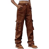 Relaxed Fit Women Cargo Pants Joggers Pants Elastic High Waist Y2K Teen Girls Pants Casual Straight Wide Leg Trousers