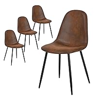 Dining Chairs Set of 4, Washable PU Dinner Chair Mid Century Modern Lounge Side Seating with Faux Leather Upholstered Cushion and Metal Legs, Brown