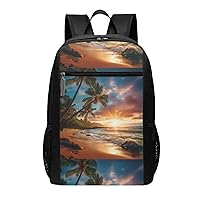 Hawaiian Beach With Palm Trees Print Simple Sports Backpack, Unisex Lightweight Casual Backpack, 17 Inches