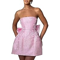 Women's Satin Prom Dresses Applique Homecoming Dresses for Teens Strapless Short Cocktail Dresses Evening Gowns