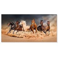 Inzlove Large Size Gallery Wrapped Running Horse Modern African Landscape Wild Animal Canvas Art Print Painting Wall Picture for Living Room Decor (Framed 30x60 inch)