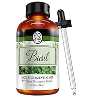 Basil Essential Oil - Therapeutic Grade for Aromatherapy, Diffuser, Candle Soap & Making - Dropper - 4 fl oz