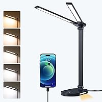 Soilsiu Bright LED Desk Lamp for Home Office - Dual Eye-Caring Architect Task Lamp with USB Port, Dimmable Touch Table Lamp for Work/Study, 5 Color Options Desktop Lamp with Timer
