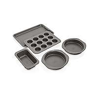 Ninja B35005 Foodi NeverStick Premium 5-Piece Bakeware Sheet Set, Oven Safe up to 500⁰F, with 11x17 Inch Baking Sheet, 5x9 Inch Loaf Pan, 12 Cup Muffin Pan, & (2) 9 Inch Round Cake Pans, Grey