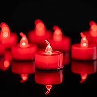 24 Pack LED Tea Lights Candles – Flickering Red Flameless Tealight Candle – Long Lasting Battery Operated Fake Candles – Decoration for Wedding, Halloween and Christmas (Red - 24pcs)