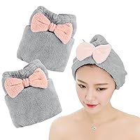 KON Microfiber Hair Towel 2 Pack, Hair Towel with Ribbon, Fast Drying Hair Turban Towel for Women, Quick Absorbent Hair Drying Towel Wrap for Wet, Gray + Gray