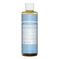 Pure-Castile Liquid Soap (Baby Unscented, 8 Ounce) - Made with Organic Oils, 18-in-1 Uses: Face, Hair, Laundry, Dishes, For Sensitive Skin, Babies, No Added Fragrance, Vegan, Non-GMO