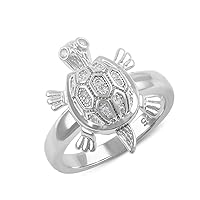 Sterling Silver Cz Turtle Ring (Size 4-9)