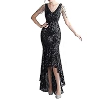 Women's Sequin Mermaid Prom Dresses V-Neck Beaded Wedding Guest Dresses Prom Formal Gown Bridesmaid Evening Cocktail Dress