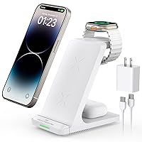 Wireless Charging Station, 3 in 1 Fast Wireless Charger Stand for Multiple Devices Apple Watch Ultra Series 9 8 7 6 SE 5 4 3 2, iPhone 15 14 13 12 11 Pro Max/Plus/Mini/X/XS/Max/XR/SE, Airpods Pro 2 3