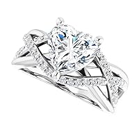 JEWELERYIUM 2 CT Heart Cut Colorless Moissanite Engagement Ring, Wedding/Bridal Ring Set, Solitaire Halo Style, Solid Sterling Silver Vintage Antique Anniversary Promise Ring Gifts for Her